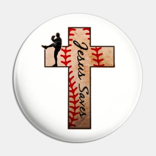 Jesus Saves Baseball Pitcher Closer Cross Christian Faith Pin