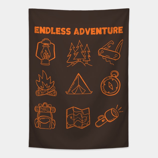 Adventure Camping Items Tapestry by Sachpica