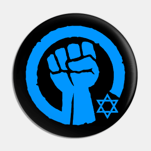 I stand with Israel - Solidarity Fist (bright blue on black) Pin