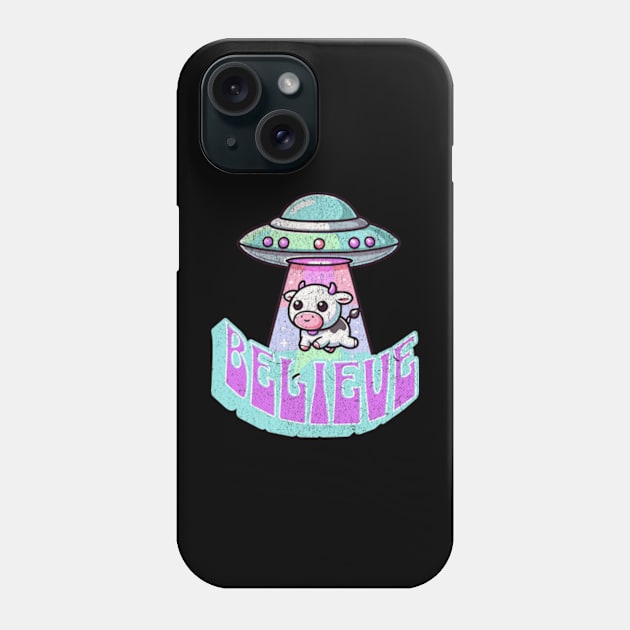 Believe UFO Cow Abduction Kawaii Alien Extraterrestrial Phone Case by Lavender Celeste