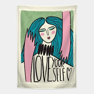 Love yourself, Inspirational art, Motivational quotes, Aesthetic poster, Woman art, Affirmation Tapestry