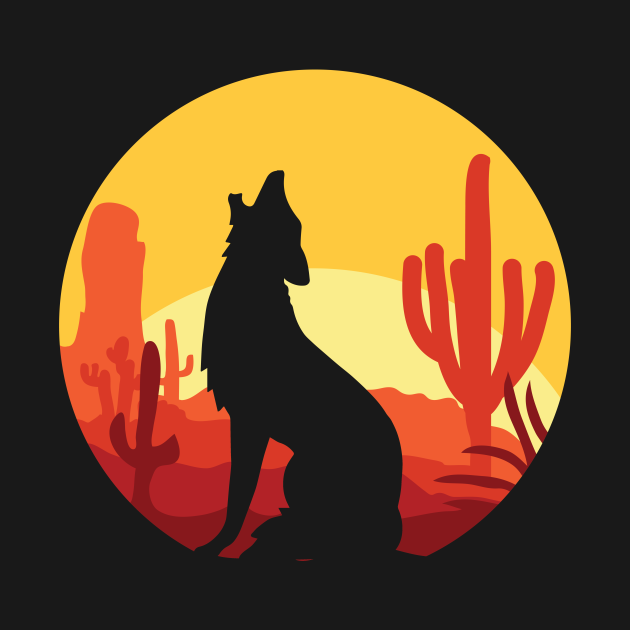 Coyote Howl Sun Desert - Coyote - T-Shirt | TeePublic