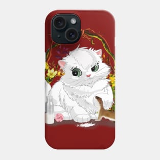 Sweet little cat with otter drinking milk Phone Case