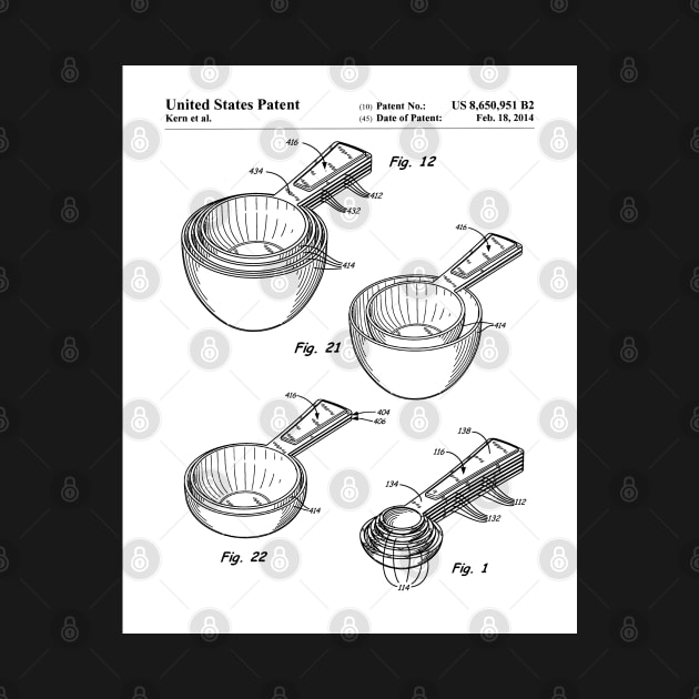 Measuring Spoons Patent - Baker Chef Kitchen Cafe Decor Art - White by patentpress