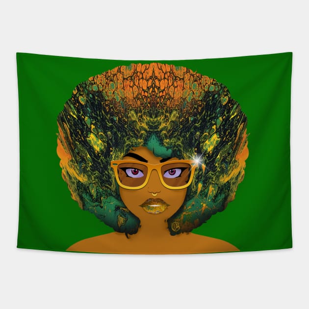 Galaxy Girl Green Afro Tapestry by FinalBeatComics