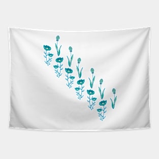 Retro Turquoise Flowers Tapestry