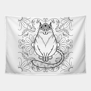 Cute Floral Fat Cat Tapestry