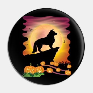 Boder Collie Dog On Mountain & Moon Pumpkins Bat Halloween Pin