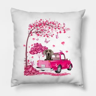 Valentine's Day Love Pickup Truck Weimaraner Pillow