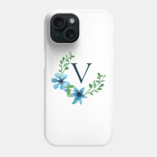 Floral Monogram V Pretty Blue Flowers Phone Case