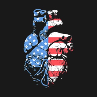 USA Flag Anatomical Heart Cardiology Cardiologist Nurse T-Shirt