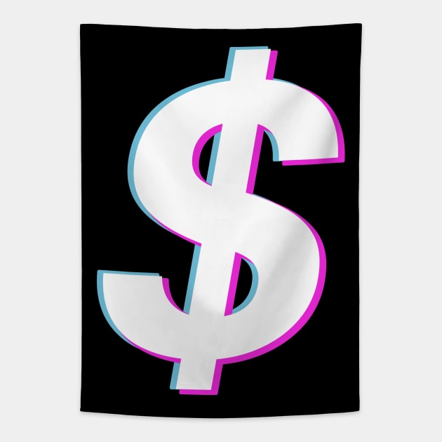 Dollar Sign Vaporwave Glitch Art Tapestry by Huhnerdieb Apparel