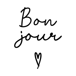 Bonjour Black and White Cursive Word Art T-Shirt