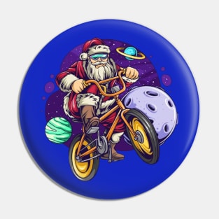 Christmas Santa cycling in space Pin