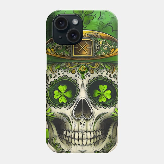 Sugar Skull St Patrick Day of the Dead Lucky Shamrock Phone Case by Wintrly