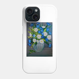 Mixed bouquet of flowers in a silver and turquoise vase Phone Case