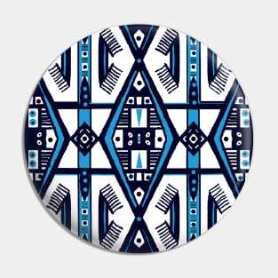 Manjak African Wax Textile "Cachieu" Blue & White Tribal Pattern Pin