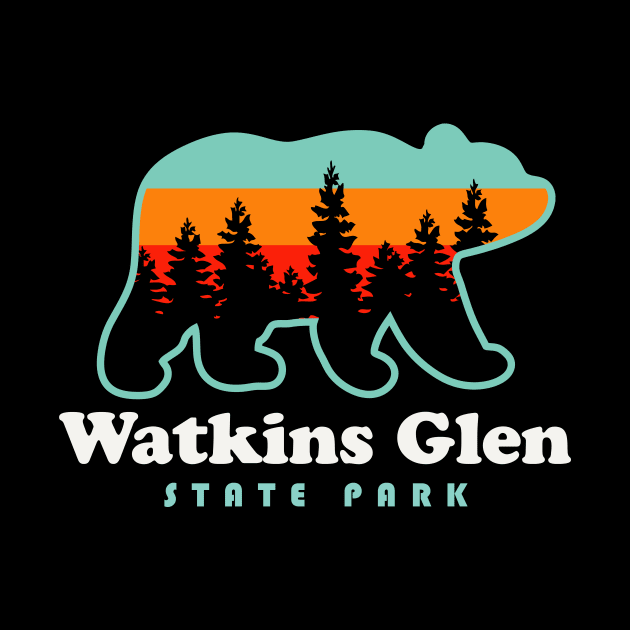 Watkins Glen State Park Hiking New York Retro Bear by PodDesignShop