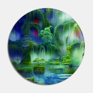 Magical Blue Landscape Painting with Peaceful Illustrations Pin