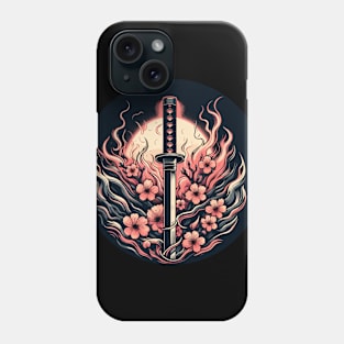 Sakura with katana in flames Phone Case