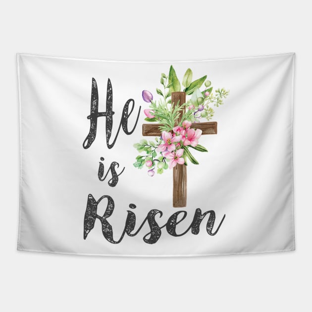 He is Risen Floral Cross Vintage Happy Easter 2022 Tapestry by tabbythesing960