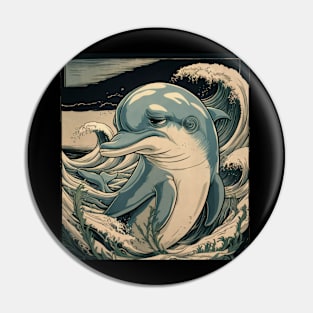 Dismal Dolphin Japanese Art Print Pin