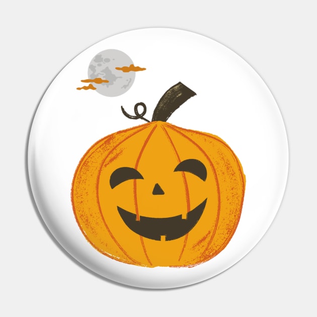 Halloween Carved Pumpkin Under The Moon (White) Pin by Obeyesse