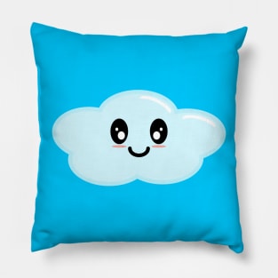 Kawaii Cute Cloud Character - Blue Pillow