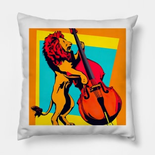 Lion rocking a stand up bass Pillow