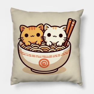 two cute kitty in ramen noodles Pillow