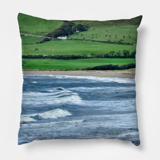 Waves coming in at Carskey Bay near Southend, Argyll and Bute Pillow by richflintphoto