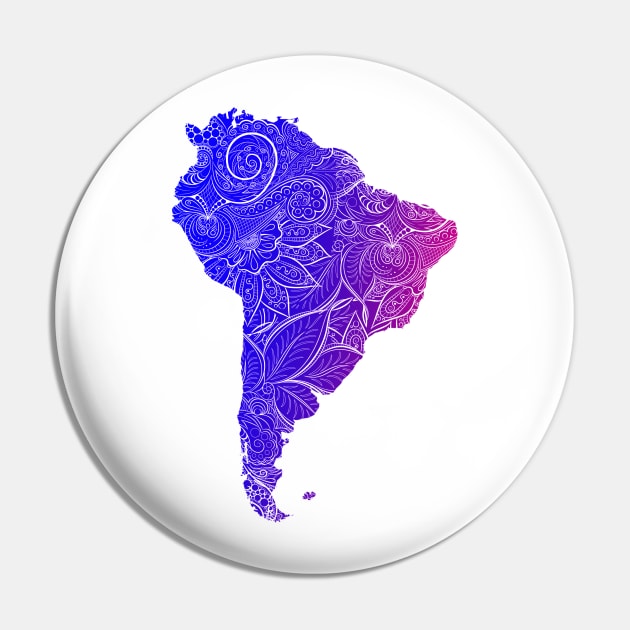 Colorful mandala art map of South America with text in blue and violet Pin by Happy Citizen