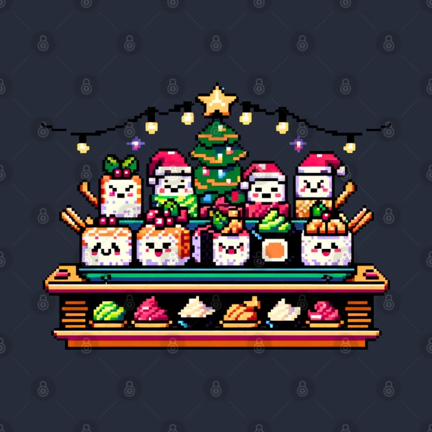 Retro Gaming Christmas Sushi - Vibrant Pixel Art for Holidays by Pixel Punkster