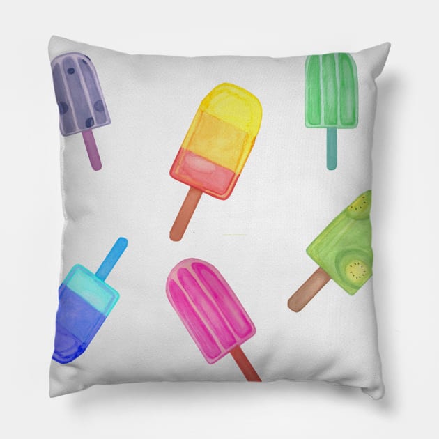 Fun Colorful Popsicle Watercolor Print Pillow by kuallidesigns