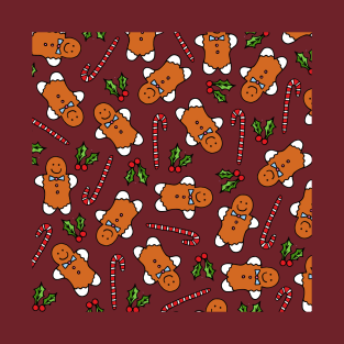 Gingerbread Men and Candy Canes | Holly | Christmas Pattern T-Shirt