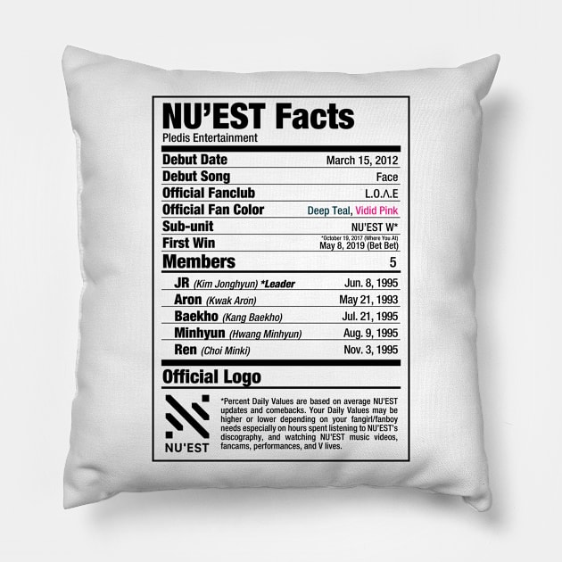 NU'EST Nutritional Facts Pillow by skeletonvenus