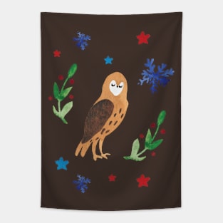 Owl watercolor Christmas artsy pattern. Tapestry