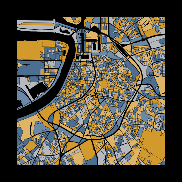 Antwerp Map Pattern in Blue & Gold by PatternMaps