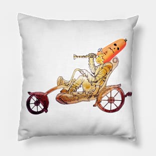 Halloween long pumpkin hat cat riding motorcycle Pillow