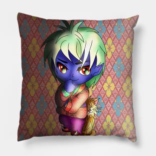 kawaii purple dark elf with a ginger cat Pillow