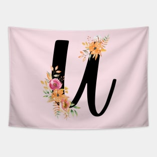 Letter U With Watercolor Floral Wreath Tapestry