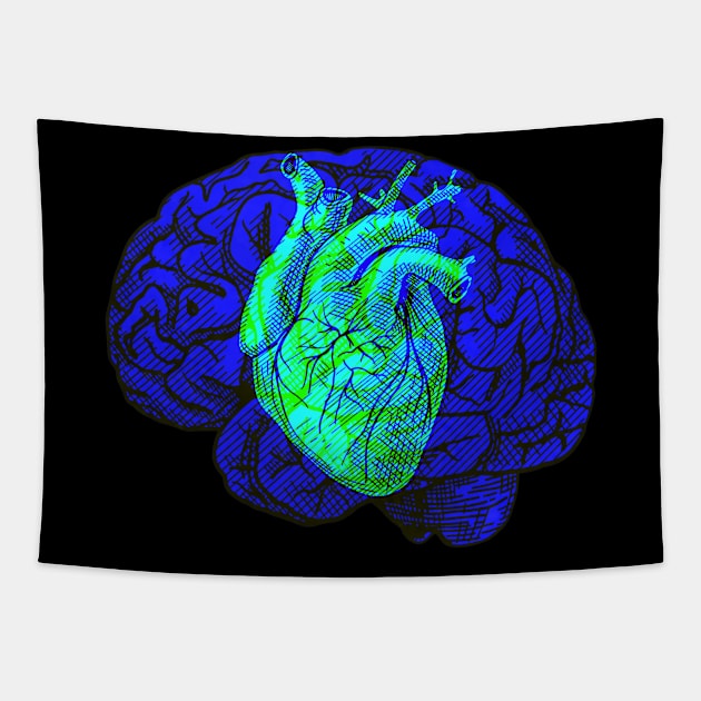 Brain&Heart Interactive Green&Blue Filter T-Shirt By Red&Blue Tapestry by RedAndBlue