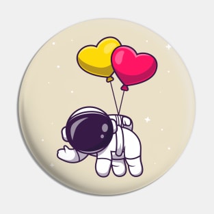 Cute Astronaut Floating With Love Balloon Cartoon Pin