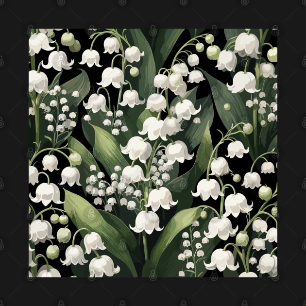 Lily of The Valley on Black by Siha Arts