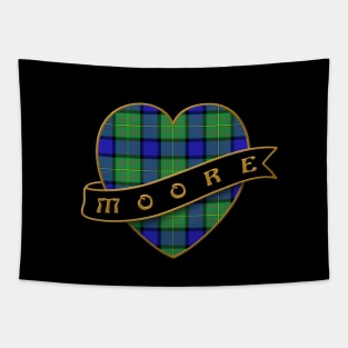 The MOORE Family Tartan - Retro Heart & Ribbon Family Insignia Tapestry