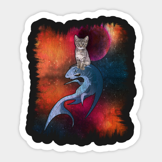 Cat Riding Shark Cat In Space Shirt Cat Lover Shirts Kitten In