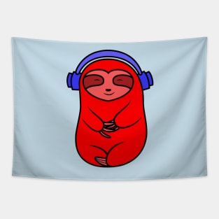 Happy Red Sloth Listening to Music Tapestry