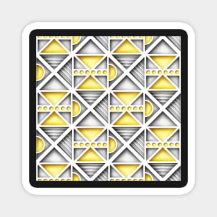 Yellow and Gray Geometric Pattern with 3d Effect, Triangular Motifs Magnet