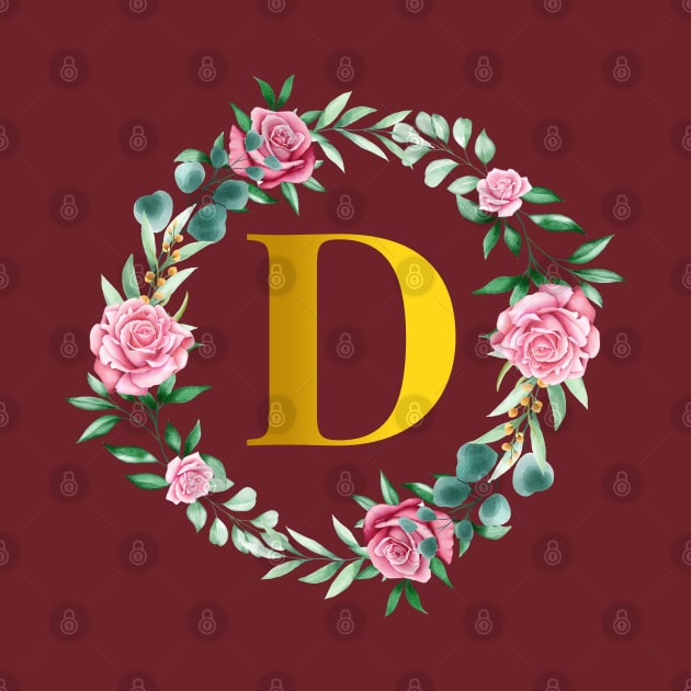 Floral Initial Wreath Monogram letter D by MyArtCornerShop