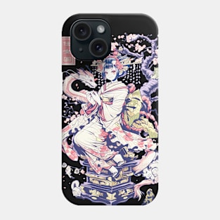 Japanese Girl With Dragon and Cats T-Shirt 02 Phone Case